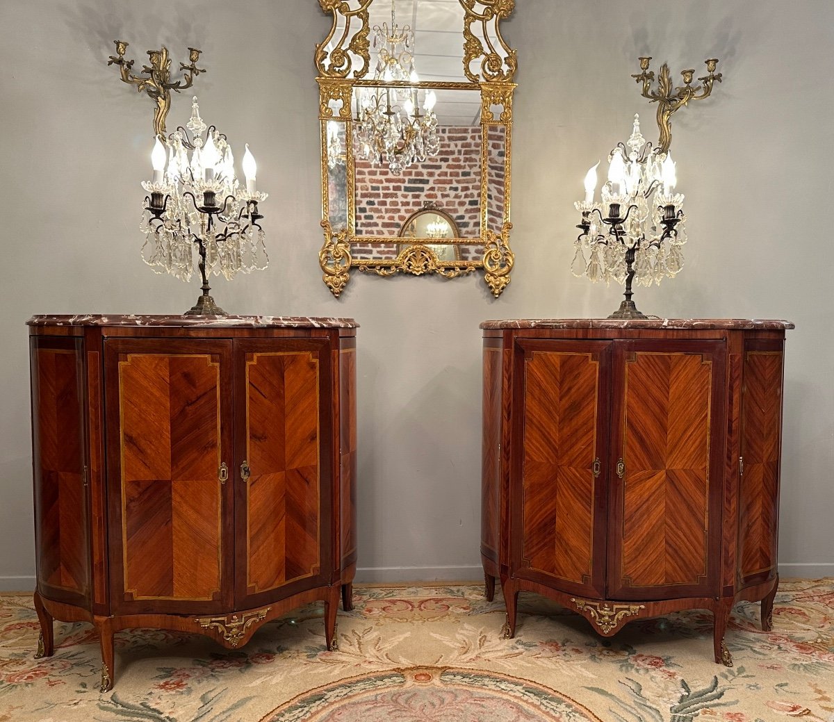 Pair Of Curved Buffets In Marquetry Transition Louis XV Louis XVI XVIII-photo-2