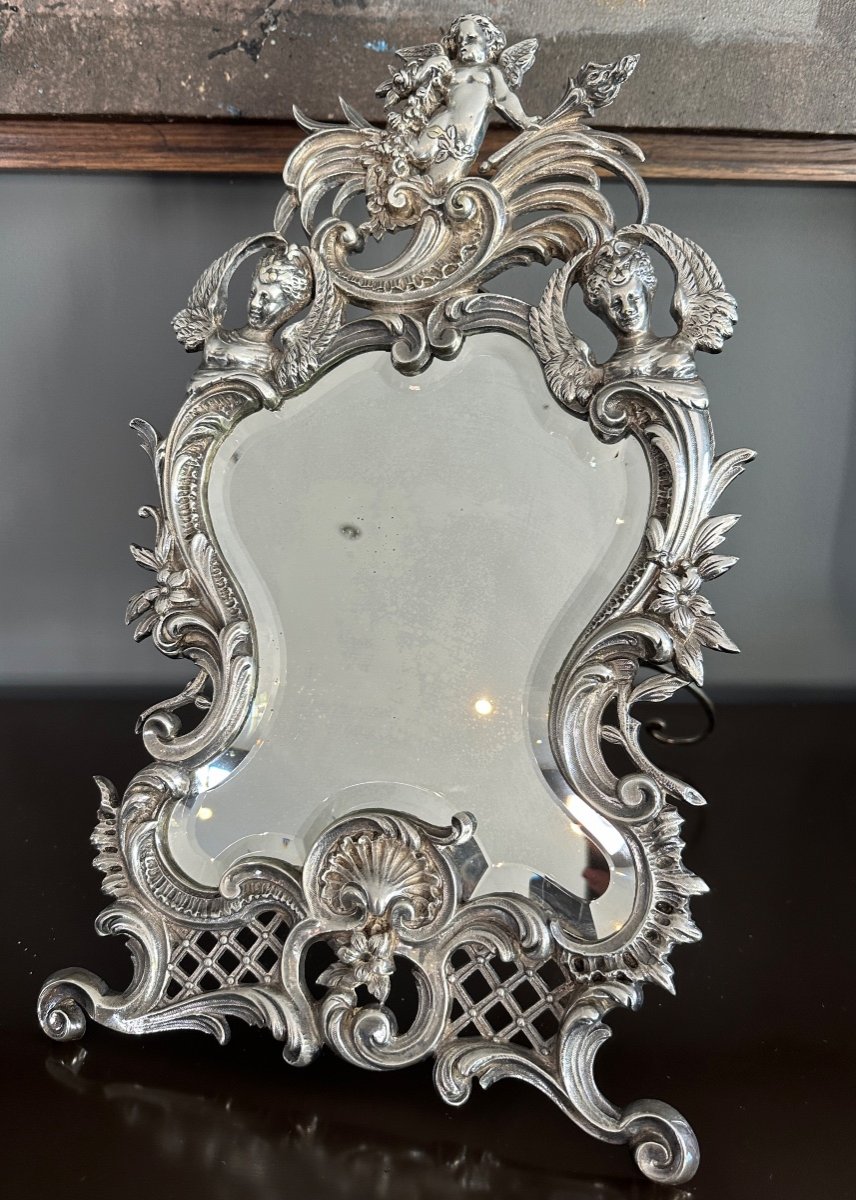 Table Mirror In Silver Bronze Louis XV Style Nineteenth Time-photo-2