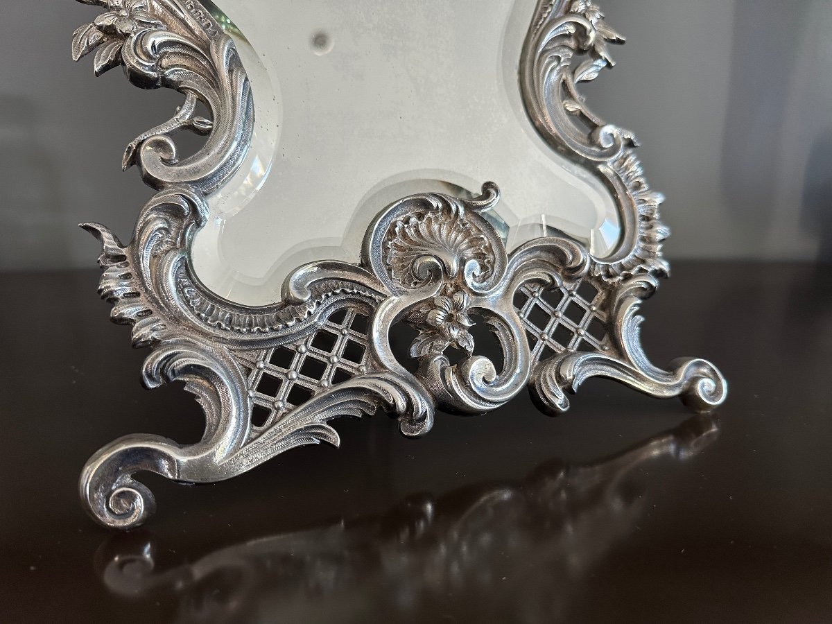 Table Mirror In Silver Bronze Louis XV Style Nineteenth Time-photo-4