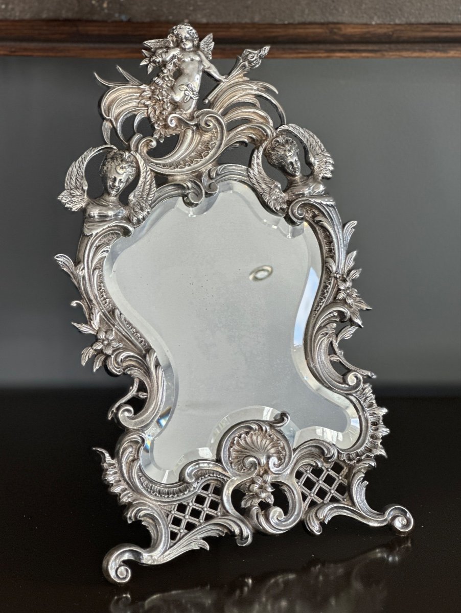 Table Mirror In Silver Bronze Louis XV Style Nineteenth Time-photo-5