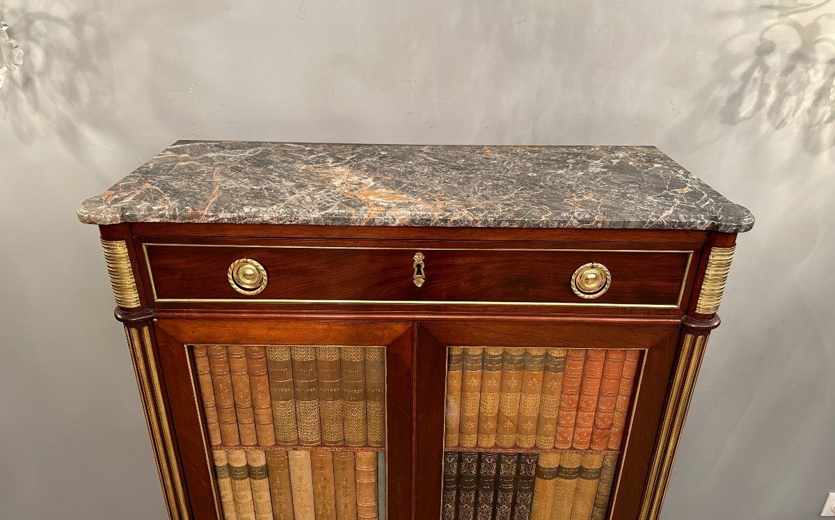 Petite Vitrine Bibliothèque d'Epoque Louis XVI Trompe l'Oeil Vers 1770-photo-3