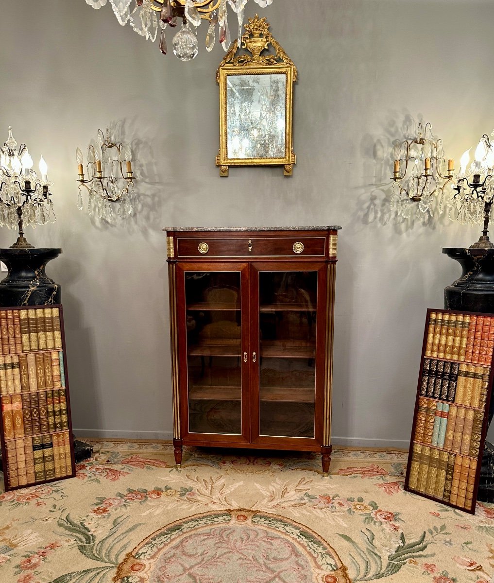 Petite Vitrine Bibliothèque d'Epoque Louis XVI Trompe l'Oeil Vers 1770-photo-5
