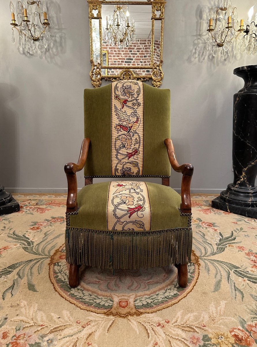 Fauteuil En Noyer d'Epoque Louis XIII XVIIeme Siecle-photo-2