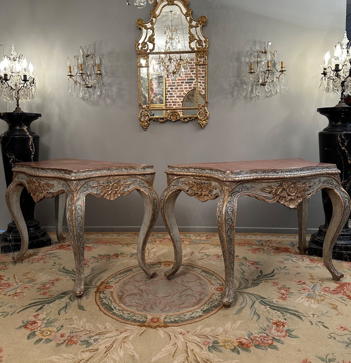 Pair Of Consoles In Lacquered Wood Italian Work Circa 1900-photo-7
