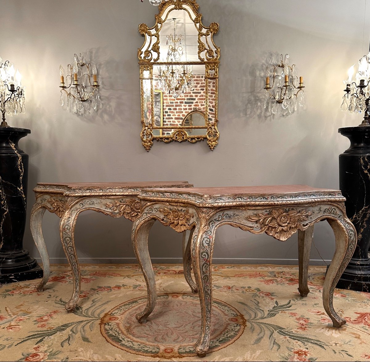 Pair Of Consoles In Lacquered Wood Italian Work Circa 1900