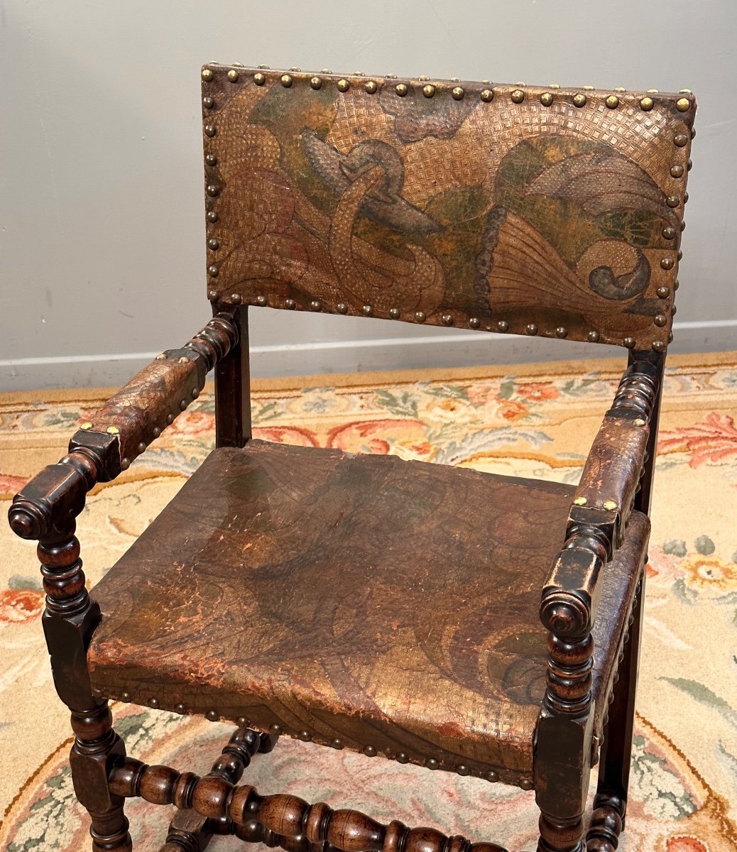 Cordoba Leather Arm Chair Louis XIII XVII-photo-4