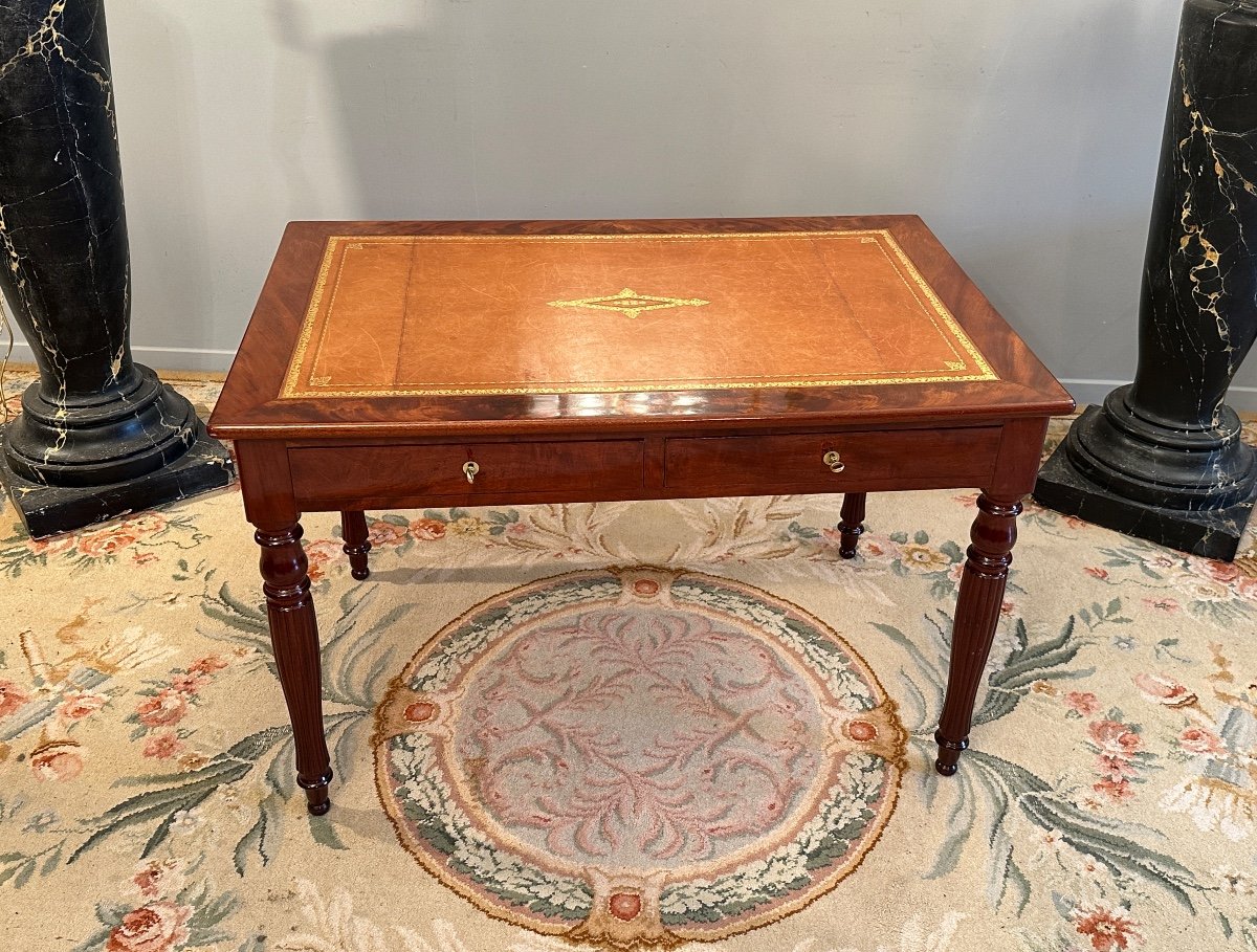 Burned Mahogany Desk, Restoration Period, XIXth Century Around 1815-photo-2