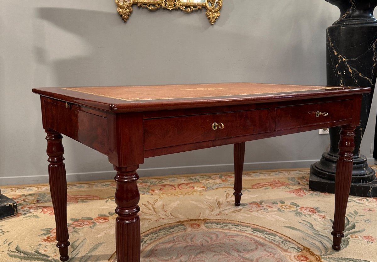 Burned Mahogany Desk, Restoration Period, XIXth Century Around 1815-photo-3