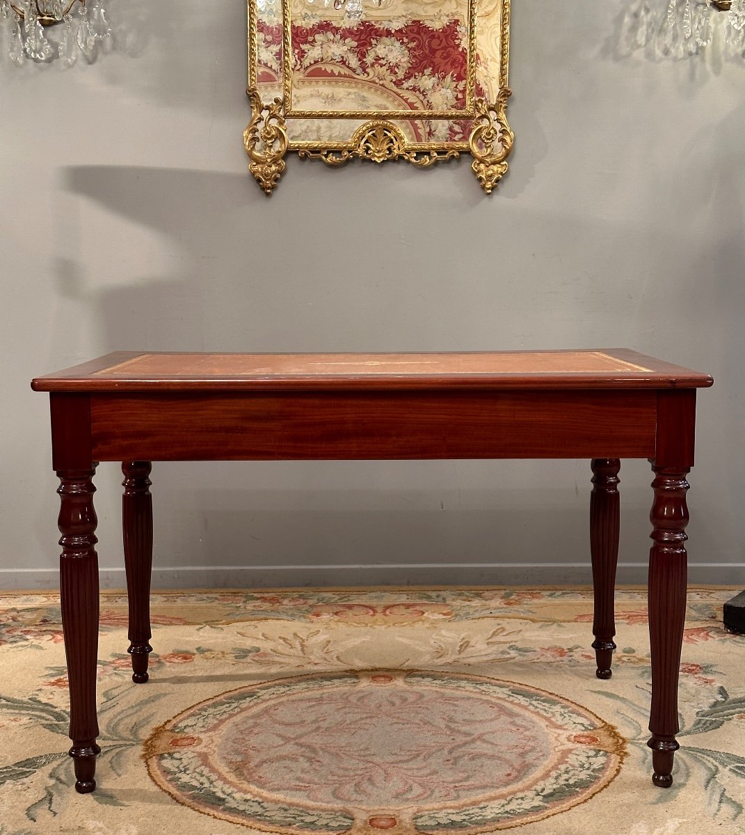 Burned Mahogany Desk, Restoration Period, XIXth Century Around 1815-photo-2