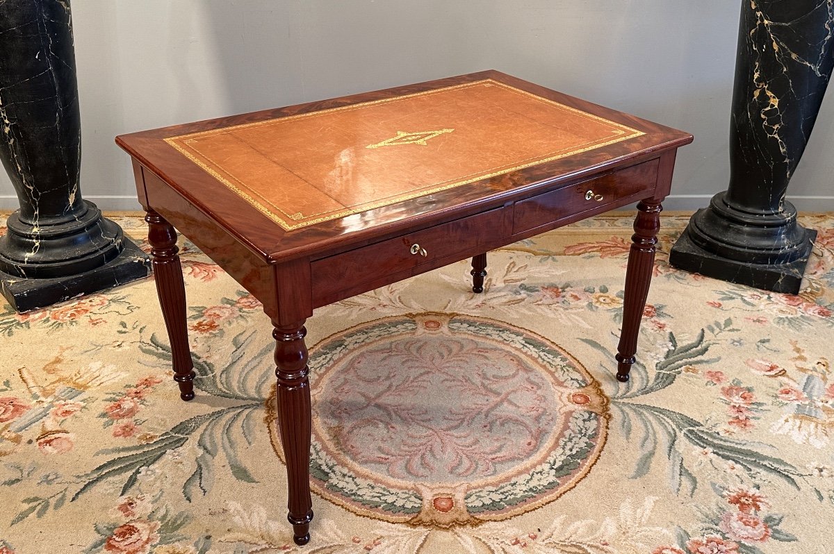 Burned Mahogany Desk, Restoration Period, XIXth Century Around 1815-photo-4