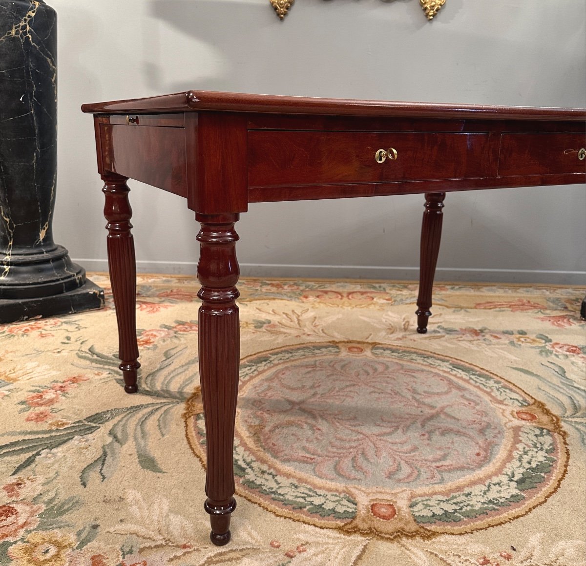 Burned Mahogany Desk, Restoration Period, XIXth Century Around 1815-photo-5