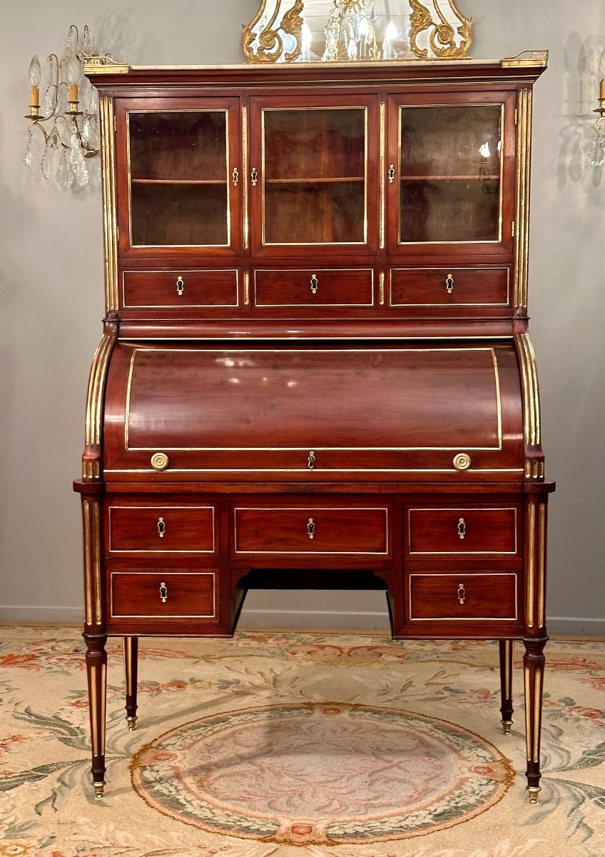 Bureau A Cylindre En Acajou d'Epoque Louis XVI Vers 1770-photo-7