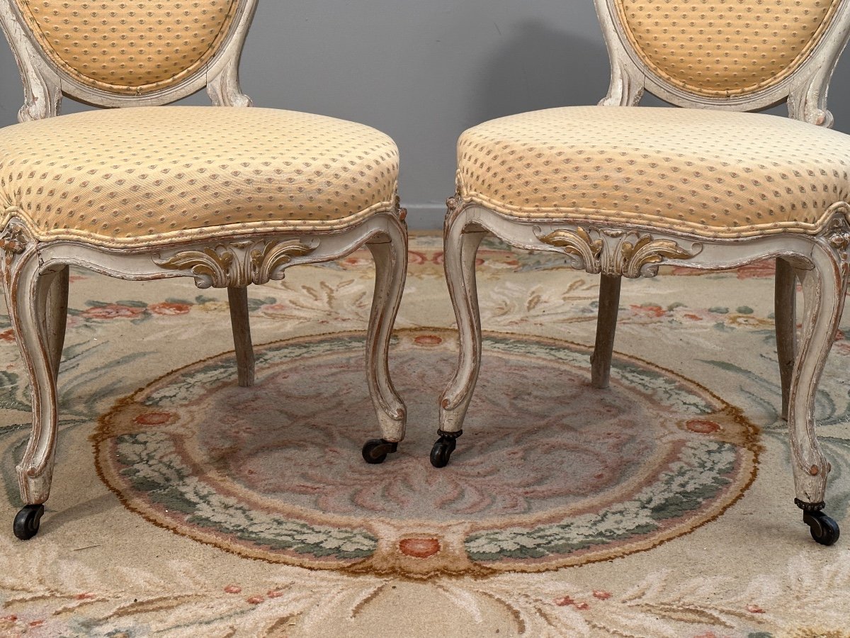 Pair Of Louis XV Style Chairs In Lacquered Wood Nineteenth Time-photo-2