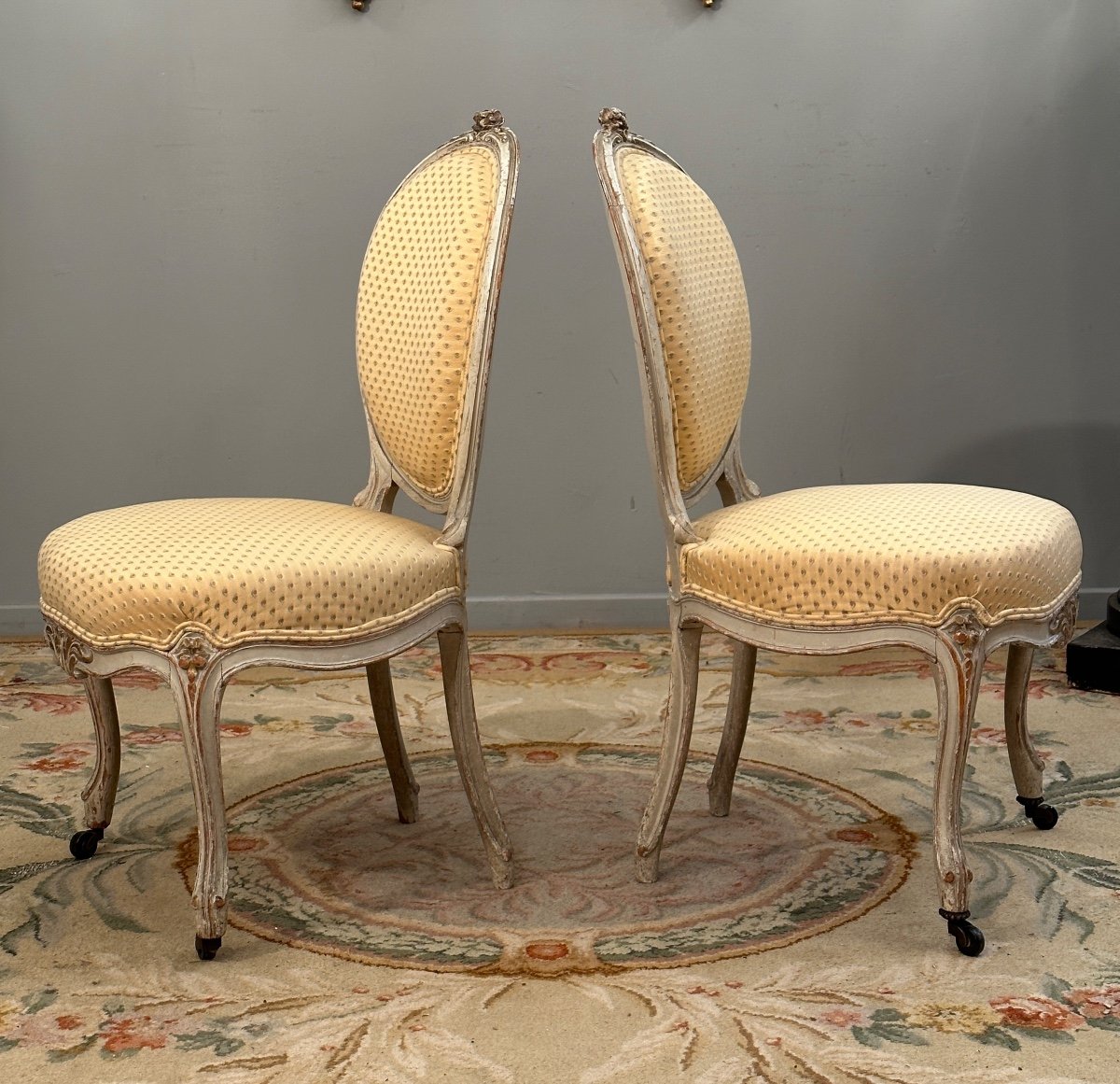 Pair Of Louis XV Style Chairs In Lacquered Wood Nineteenth Time-photo-4