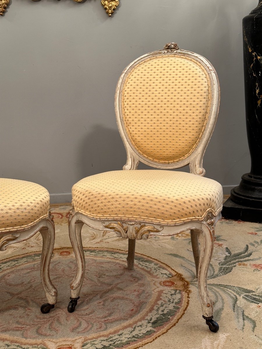 Pair Of Louis XV Style Chairs In Lacquered Wood Nineteenth Time-photo-1