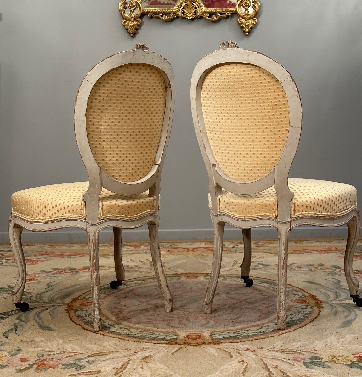 Paire De Chaises De Style Louis XV En Bois Laque Epoque XIXeme-photo-3