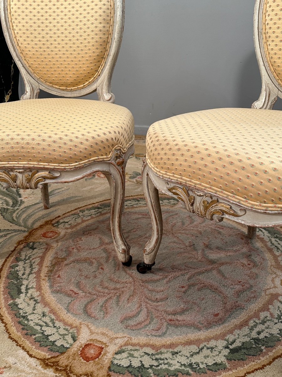 Pair Of Louis XV Style Chairs In Lacquered Wood Nineteenth Time-photo-5