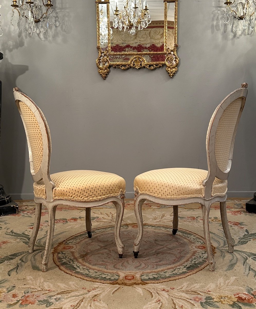 Paire De Chaises De Style Louis XV En Bois Laque Epoque XIXeme-photo-7