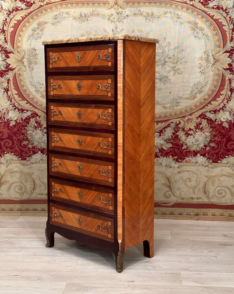 Semainier En Marqueterie Transition Louis XV Louis XVI-photo-2