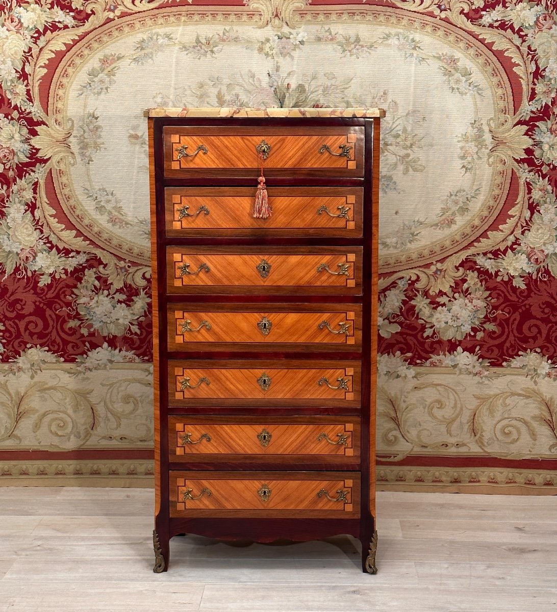 Semainier En Marqueterie Transition Louis XV Louis XVI