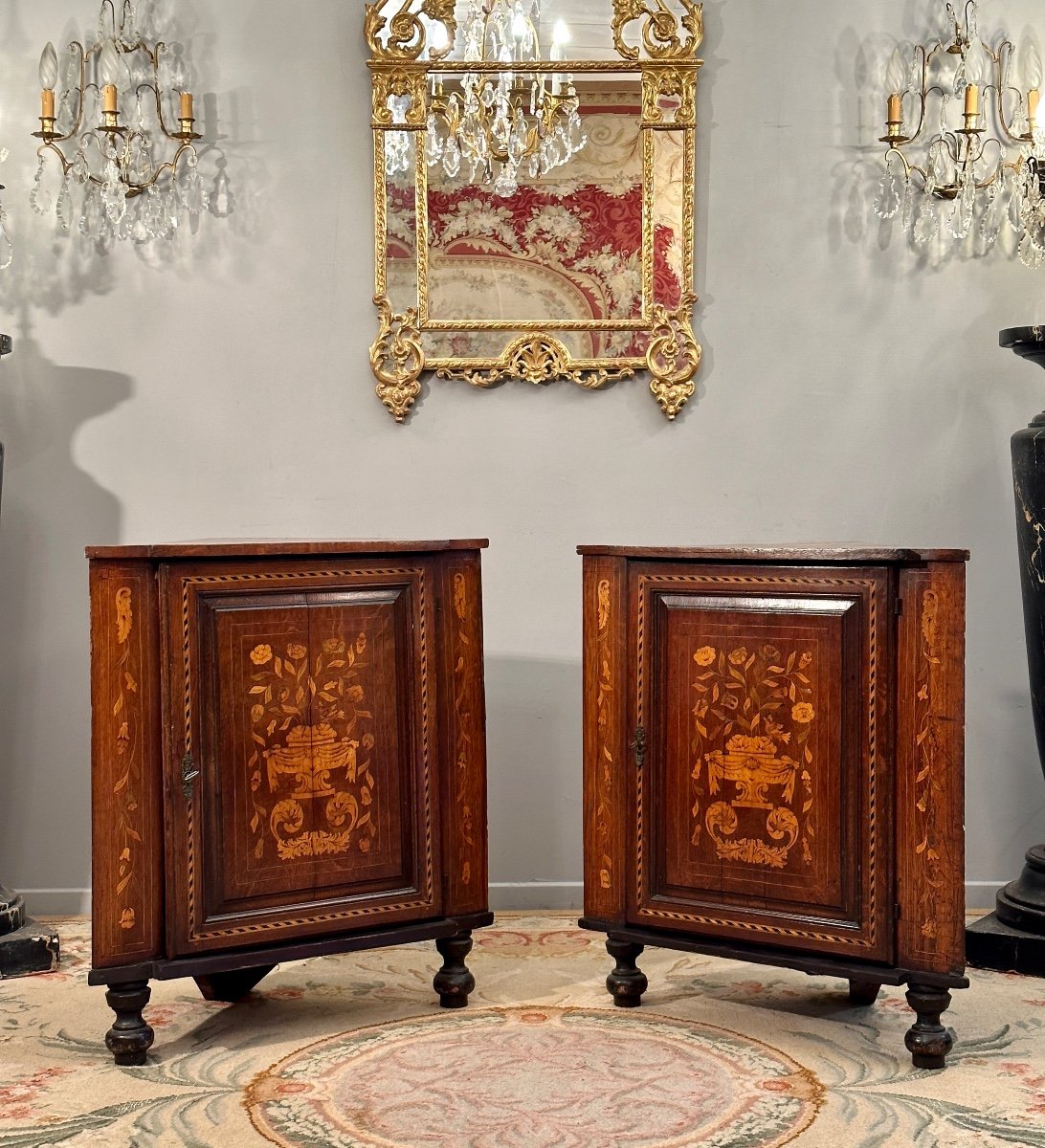 Paire d'Encoignures En Marqueterie Hollande Epoque Fin XVIIIeme