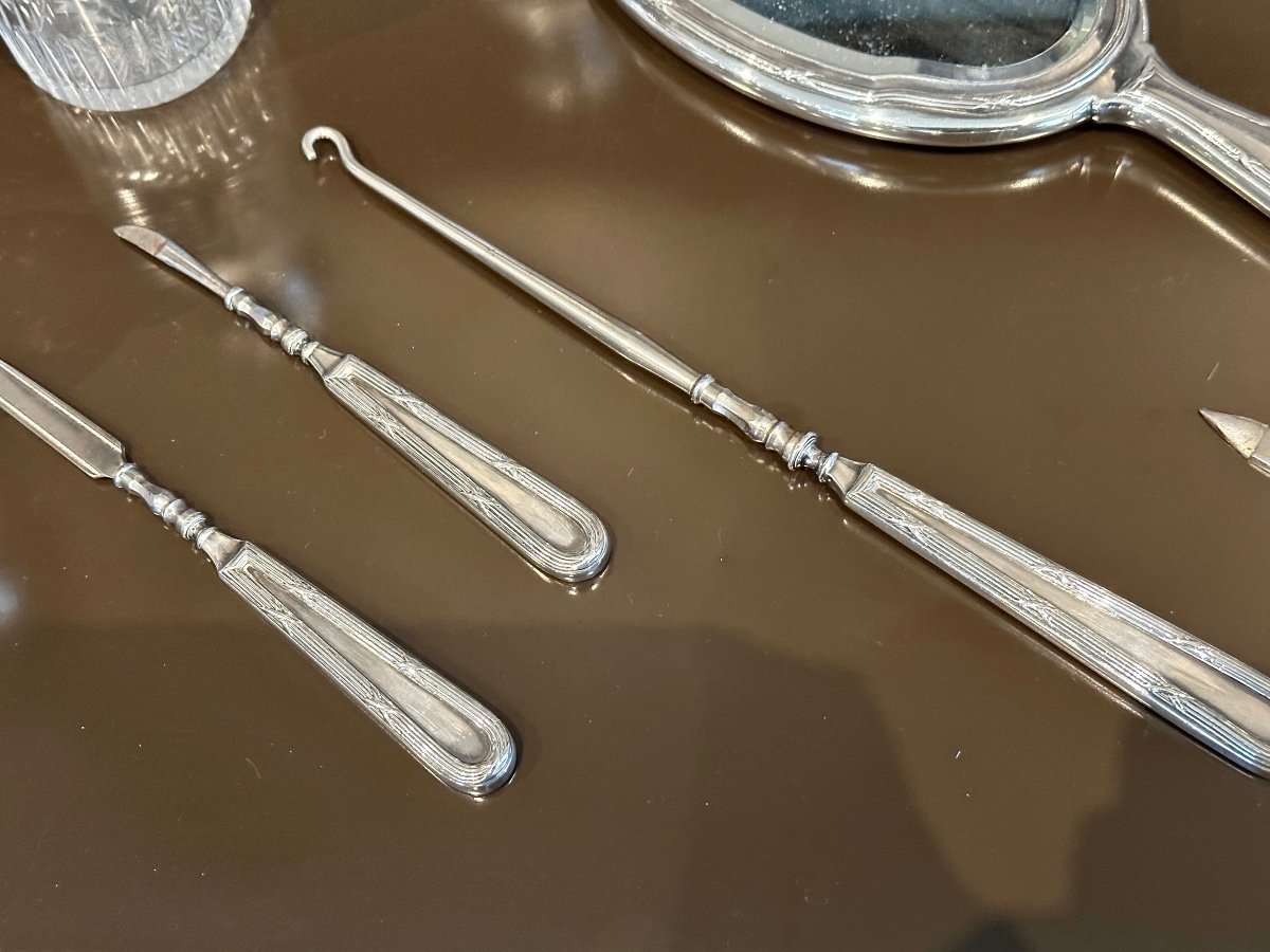 Louis Coignet, Exceptionnelle Garniture Service De Toilette Cristal Gravé Et Argent XIXeme-photo-3