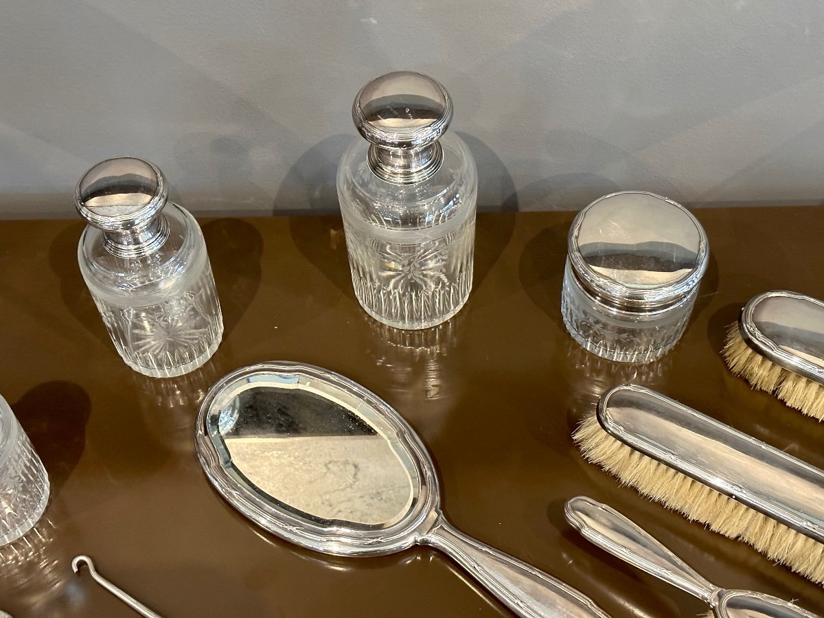 Louis Coignet, Exceptionnelle Garniture Service De Toilette Cristal Gravé Et Argent XIXeme-photo-6