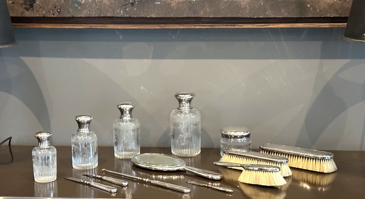 Louis Coignet, Exceptionnelle Garniture Service De Toilette Cristal Gravé Et Argent XIXeme-photo-7
