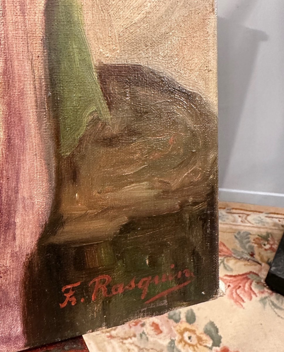 Francois Frans Rasquin,  Huile Sur Toile Gitane à l'Enfant Signée (1877 - 1952)-photo-3
