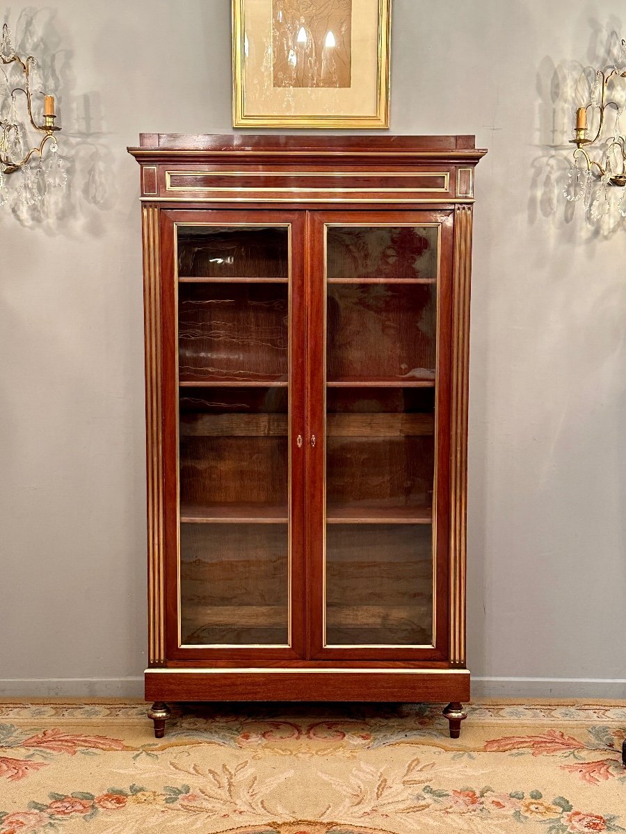 Petite Vitrine Bibliotheque En Acajou De Style Louis XVI Epoque XIXeme Vers 1860-photo-1