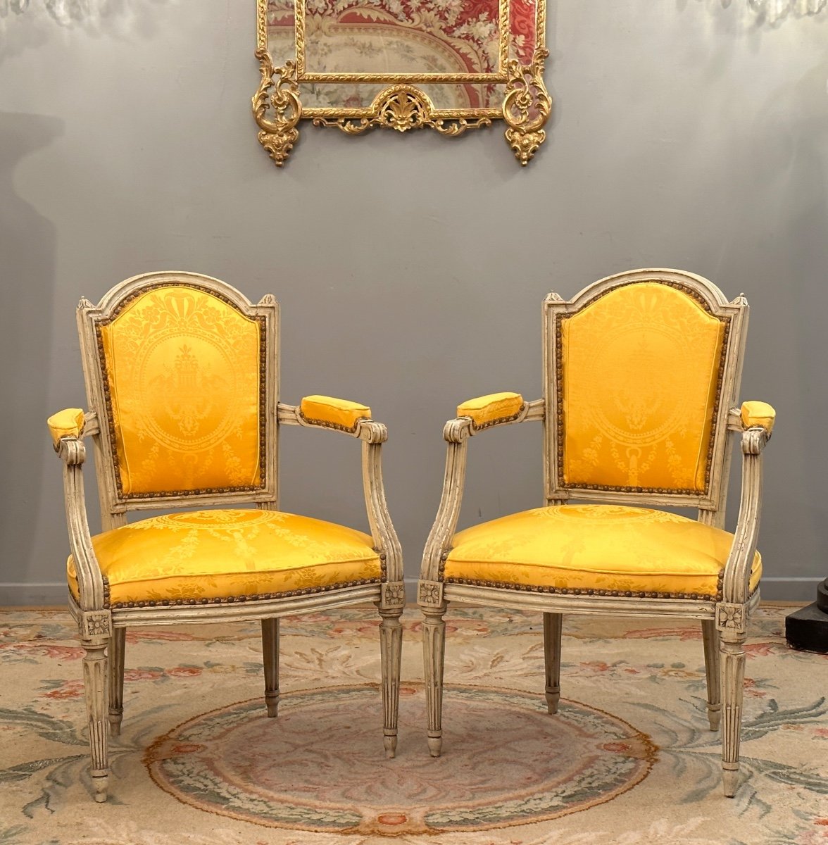 Pair Of Louis XVI Style Cabriolet Armchairs Late 18th Century - Early 19th Century-photo-2