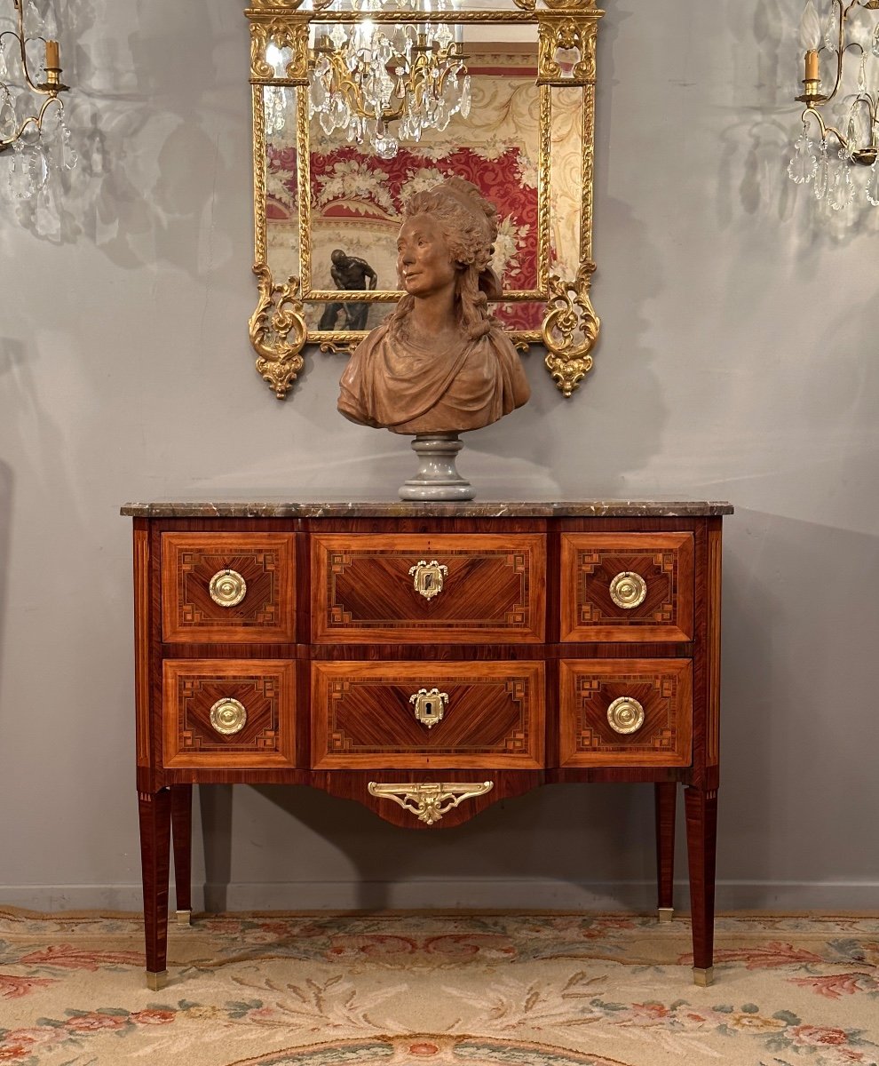 Commode Sauteuse En Marqueterie d'Epoque Louis XVI Vers 1770-photo-2