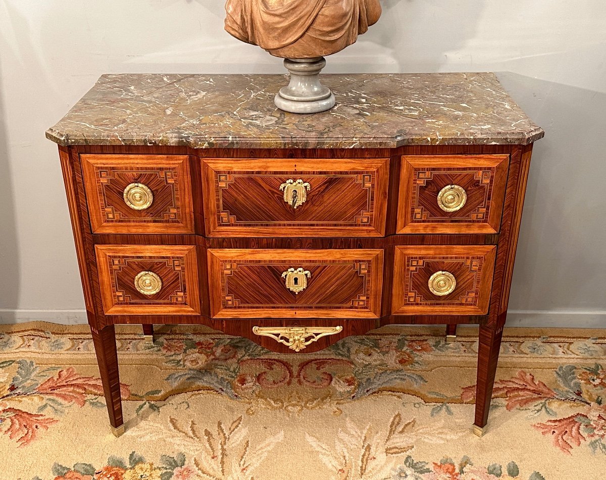 Commode Sauteuse En Marqueterie d'Epoque Louis XVI Vers 1770-photo-3