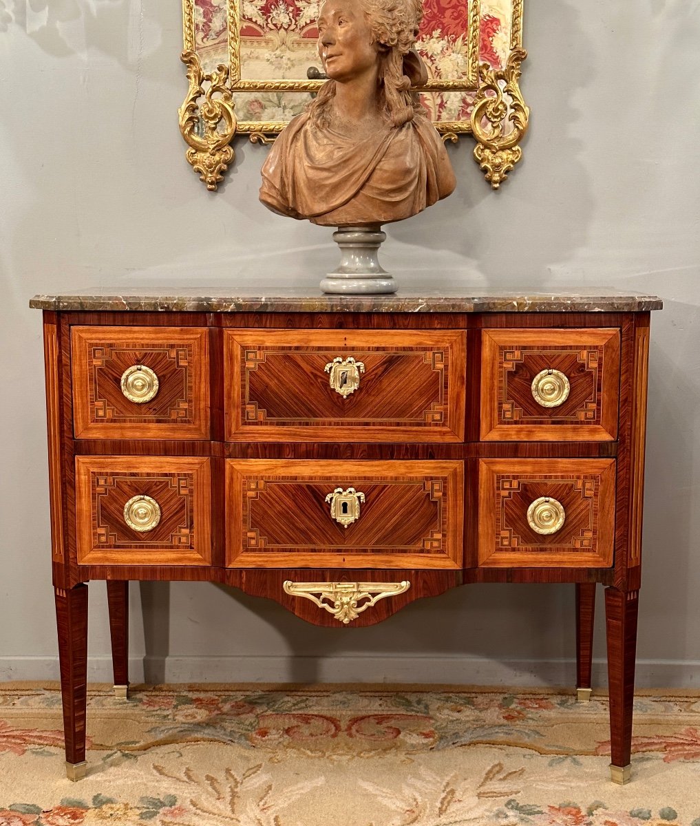 Commode Sauteuse En Marqueterie d'Epoque Louis XVI Vers 1770-photo-4