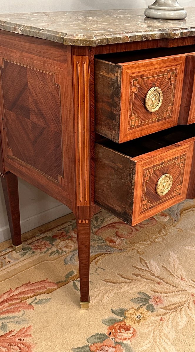 Commode Sauteuse En Marqueterie d'Epoque Louis XVI Vers 1770-photo-1