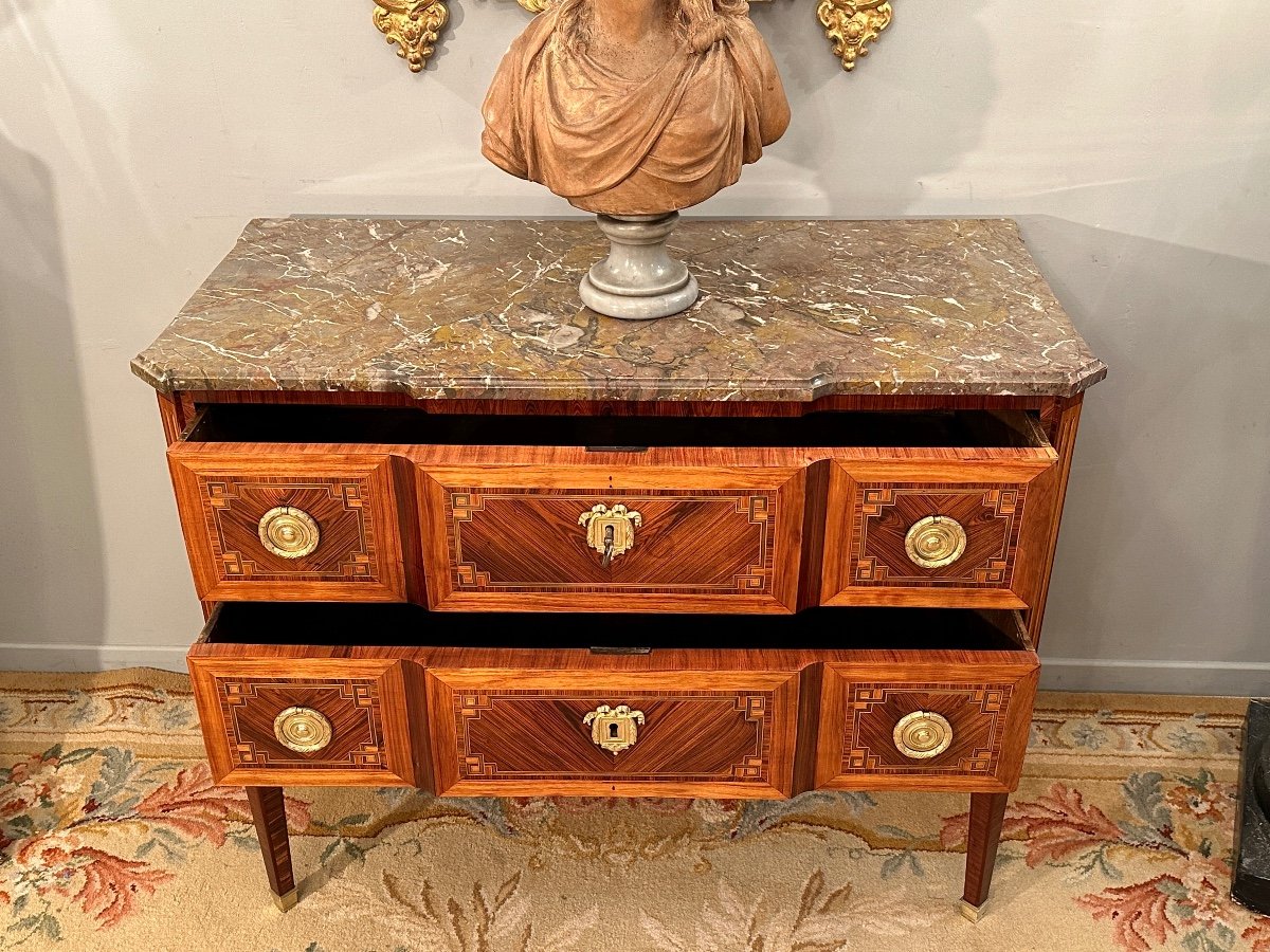 Commode Sauteuse En Marqueterie d'Epoque Louis XVI Vers 1770-photo-2