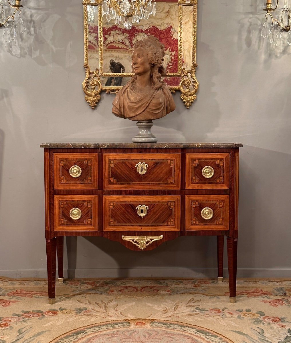 Commode Sauteuse En Marqueterie d'Epoque Louis XVI Vers 1770-photo-3