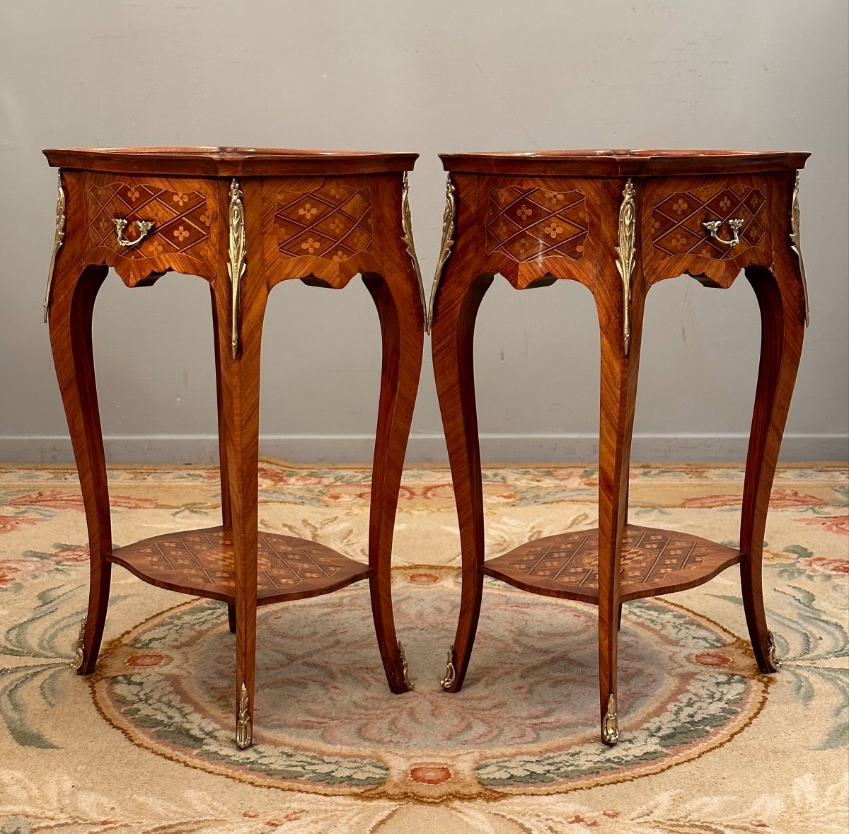 Paire De Table De Salon Marqueterie De Style Louis XV Vers 1900-photo-4