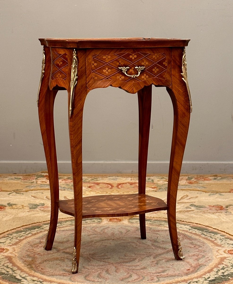Paire De Table De Salon Marqueterie De Style Louis XV Vers 1900-photo-3