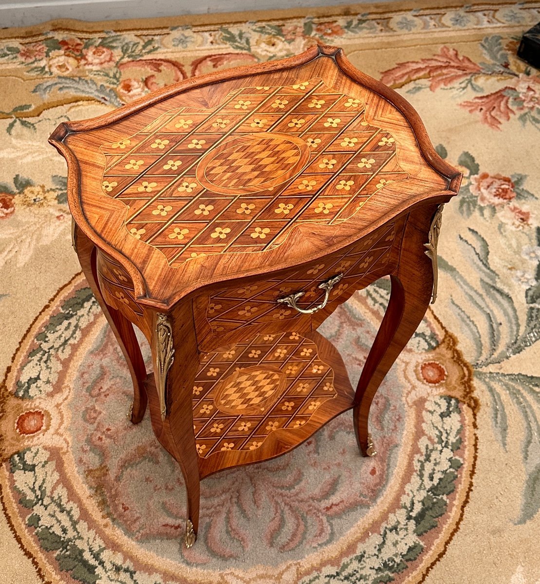 Paire De Table De Salon Marqueterie De Style Louis XV Vers 1900-photo-4