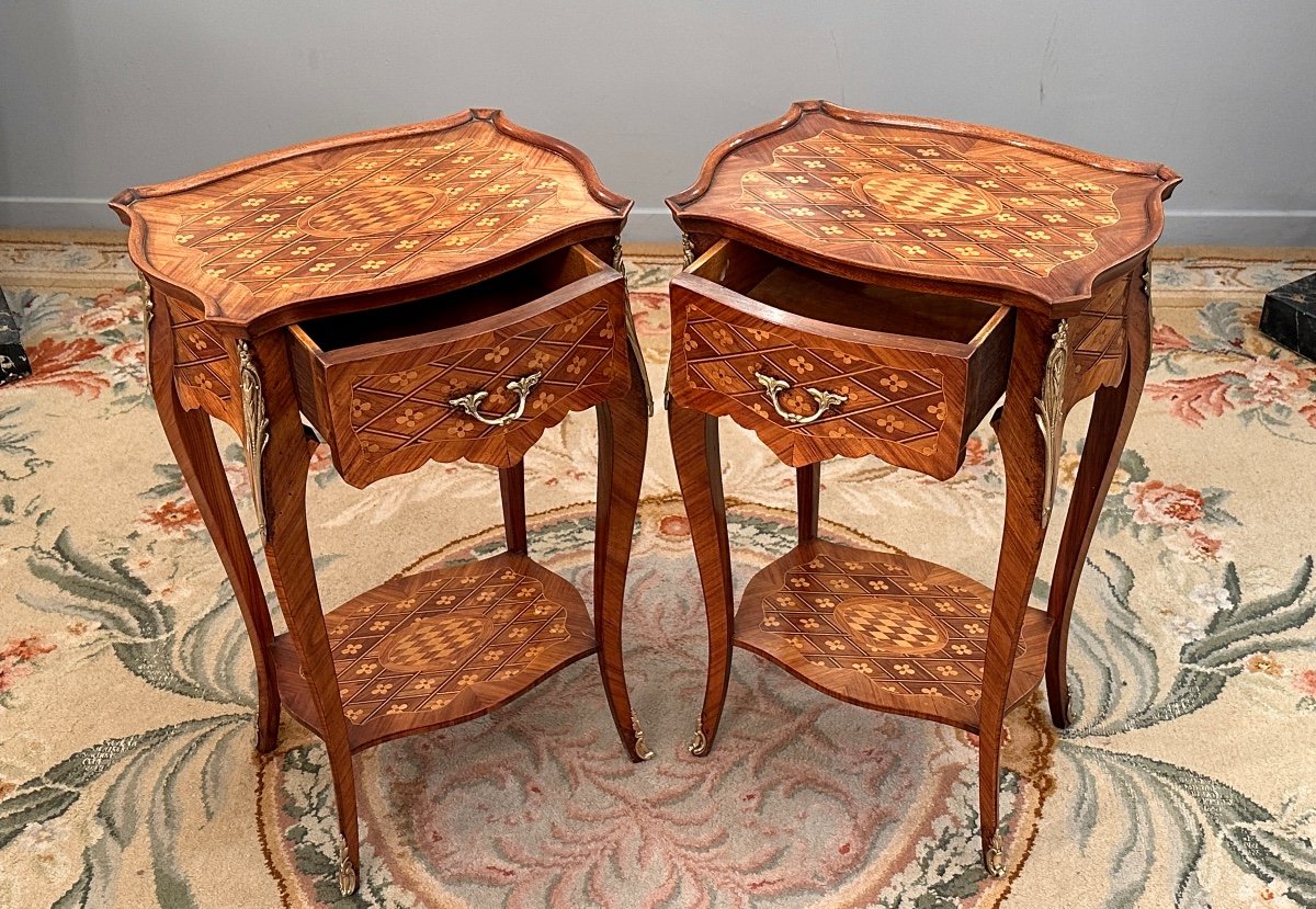 Paire De Table De Salon Marqueterie De Style Louis XV Vers 1900-photo-5