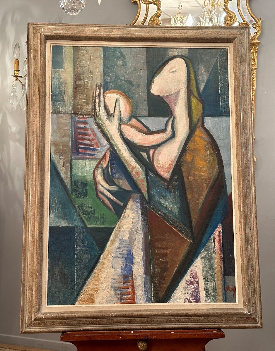 Rolf Hirschland, Huile Sur Toile La Maternité  (1907 - 1972)-photo-3