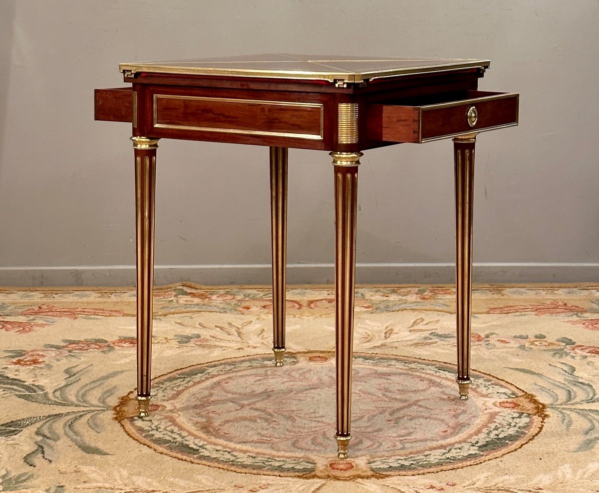 Paul Sormani, Table A Jeux Mouchoir De Style Louis XVI Estampillée (1817 - 1866)-photo-3