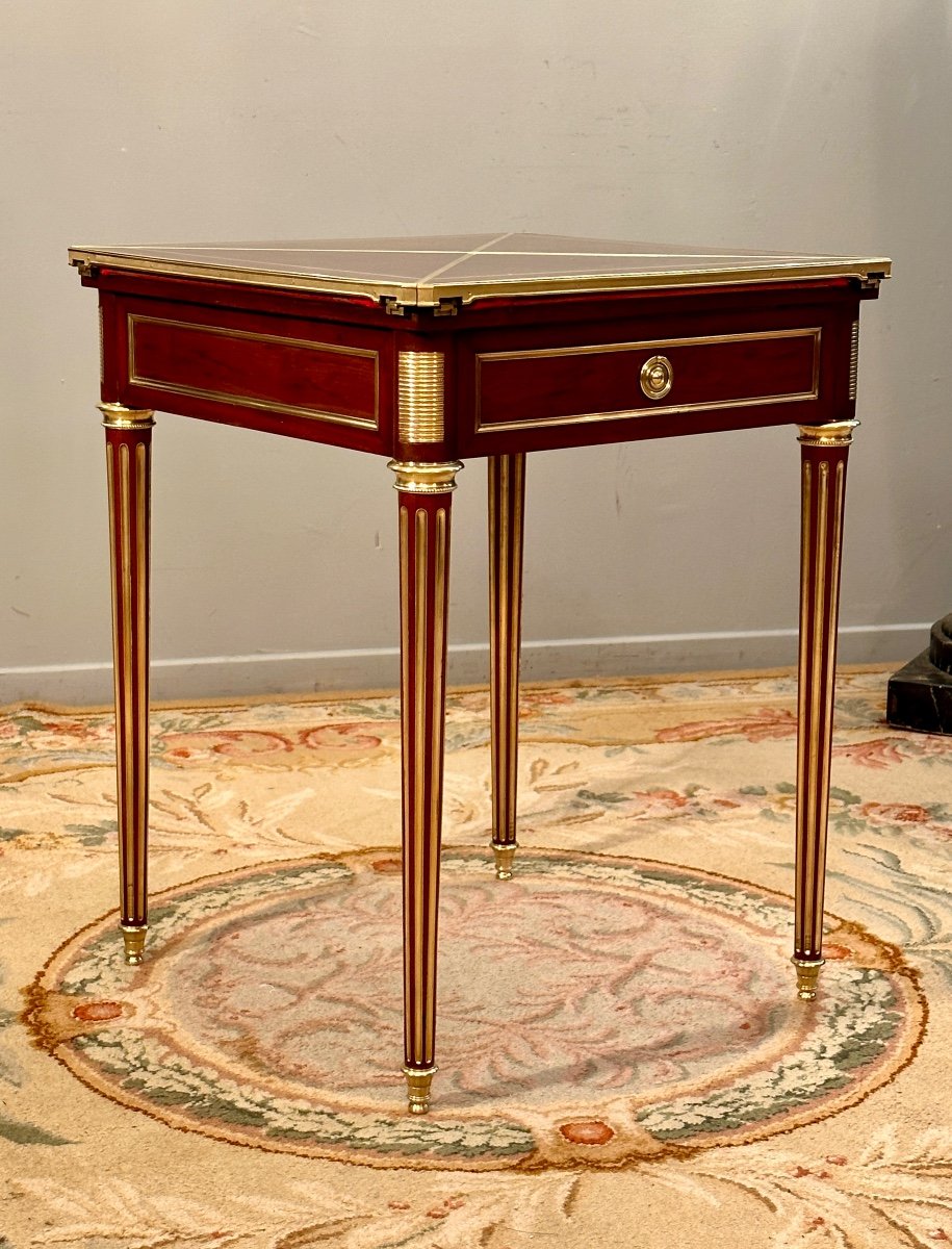 Paul Sormani, Table A Jeux Mouchoir De Style Louis XVI Estampillée (1817 - 1866)-photo-2