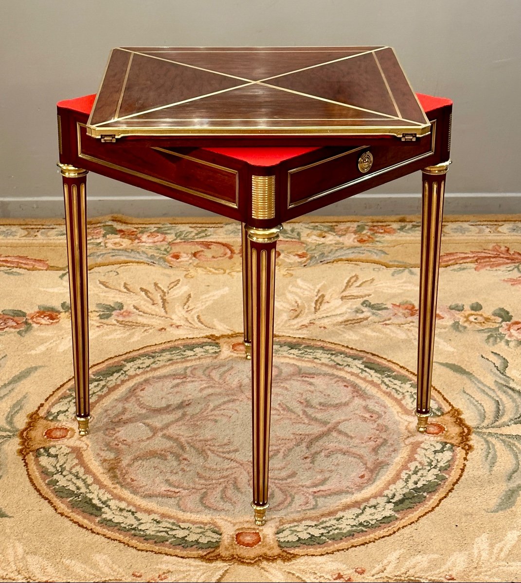 Paul Sormani, Table A Jeux Mouchoir De Style Louis XVI Estampillée (1817 - 1866)