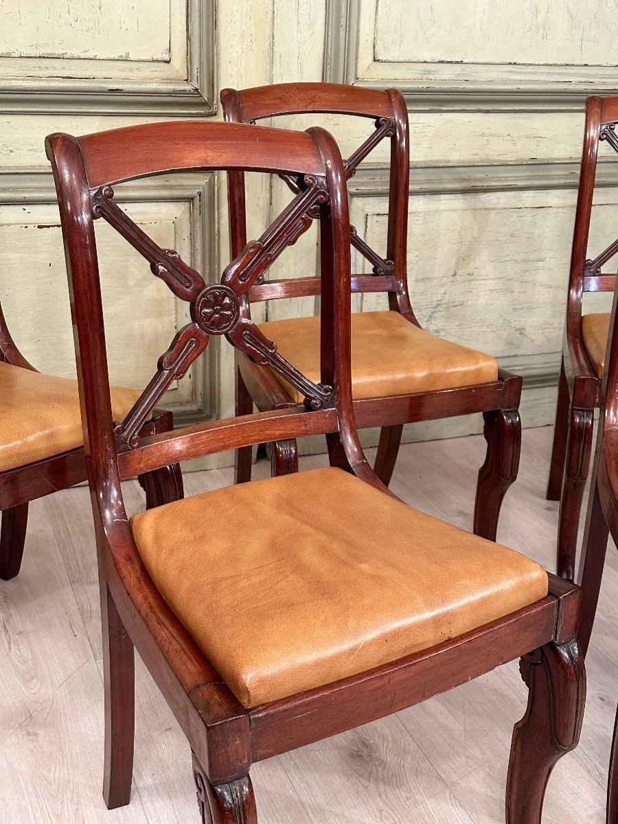 Suite De 5 Chaises En Acajou d'Epoque Restauration Vers 1820-photo-1
