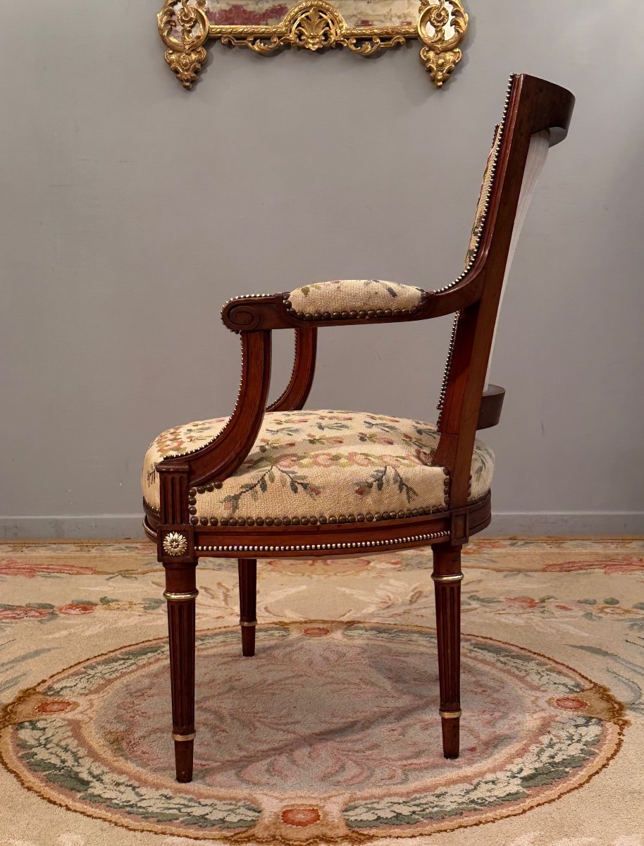 Dlg François Linke, Fauteuil Cabriolet de Style Louis XVI Epoque XIXème-photo-4