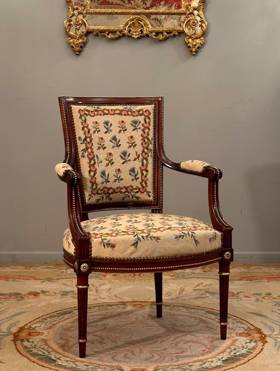 Dlg François Linke, Fauteuil Cabriolet de Style Louis XVI Epoque XIXème-photo-7