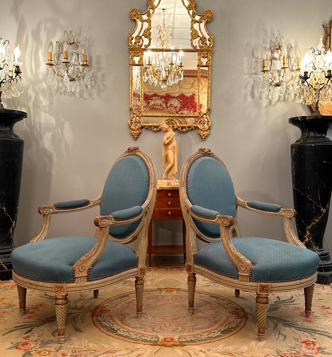 Large Pair Of Louis XVI Style Armchairs XIXth Century Around 1860-photo-2