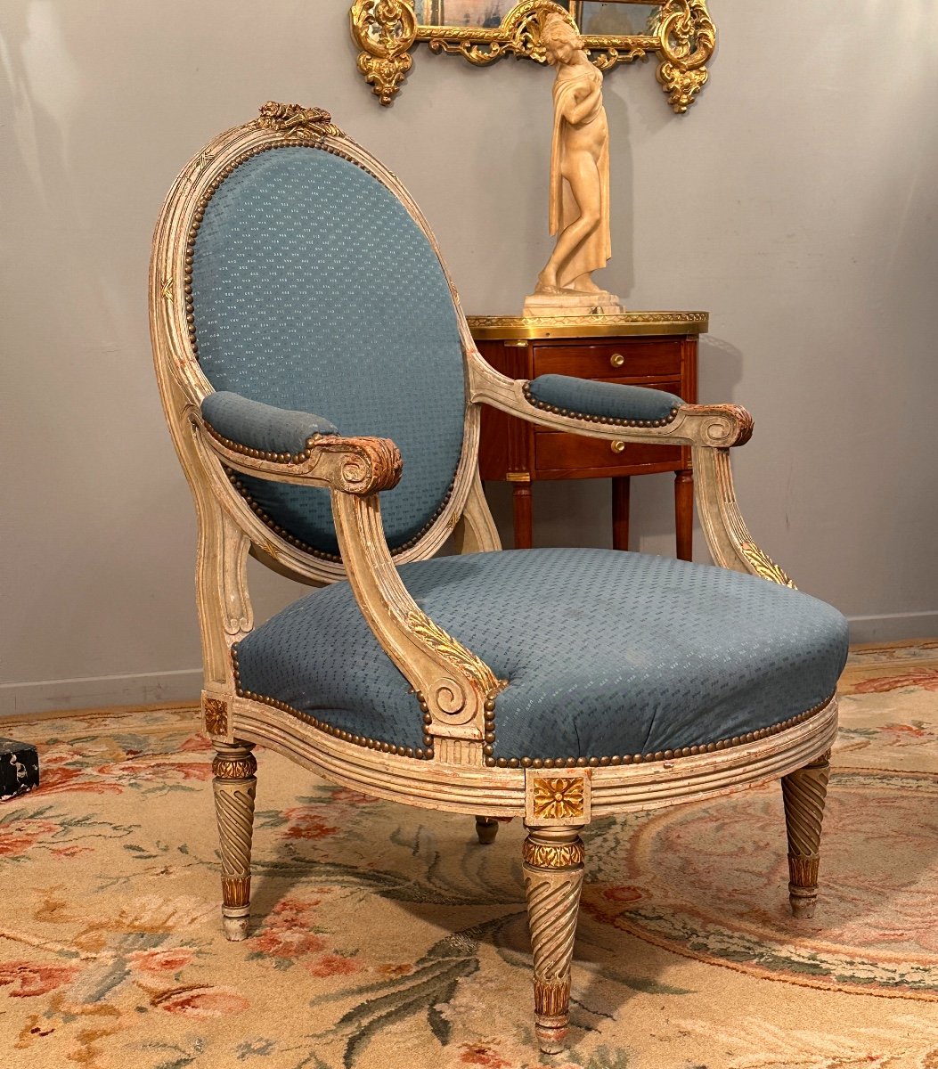 Large Pair Of Louis XVI Style Armchairs XIXth Century Around 1860-photo-3